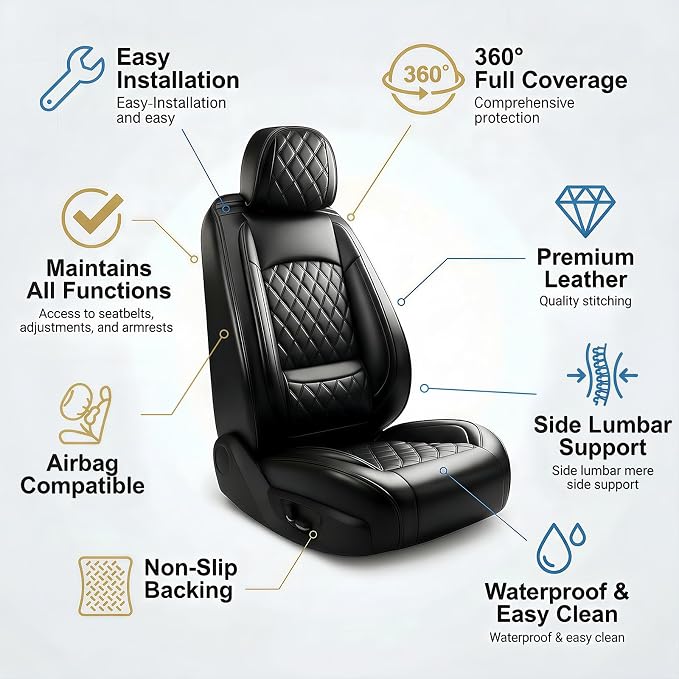 for Subaru Legacy 2008-2026 Car Seat Covers, Full Set, Black | Luxury Full Coverage Leather Seat Protectors, Waterproof Breathable, Non-Slip, Easy to Install, Airbag Compatible, All-Season - Image 8