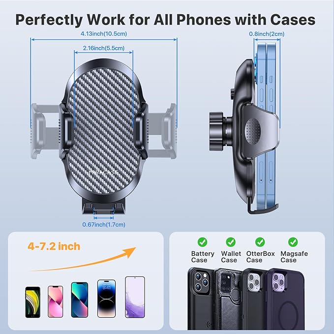 miracase Phone Holders for Your Car with Metal Hook Clip, Air Vent Cell Phone Stand Car Mount, Universal Automobile Cradle Fit for iPhone Android and All Smartphones, Dark Black - Image 6