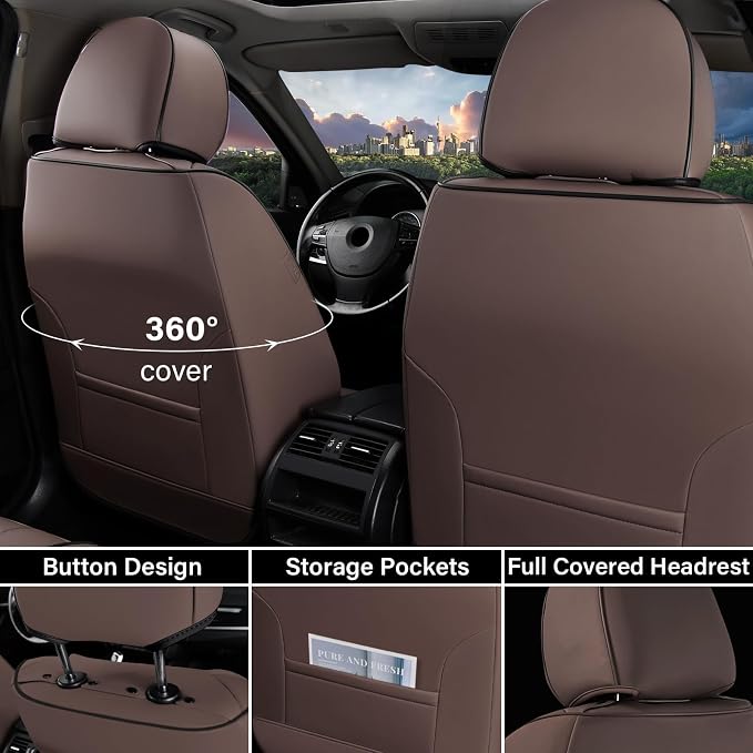 Coverado Front Seat Covers, Car Seat Covers Front Seats, Leather Seat Covers for Cars, Automotive Seat Covers Car Seat Protector Car Accessories Fit for Most Sedans SUV Pick-up Truck(Coffee) - Image 2