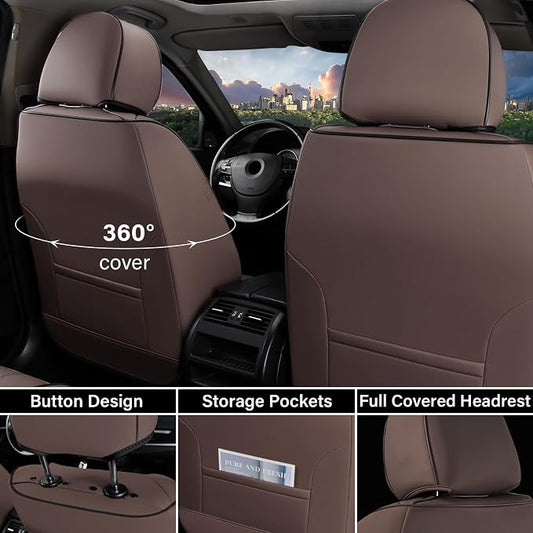 Coverado Front Seat Covers, Car Seat Covers Front Seats, Leather Seat Covers for Cars, Automotive Seat Covers Car Seat Protector Car Accessories Fit for Most Sedans SUV Pick-up Truck(Coffee) - Image 2