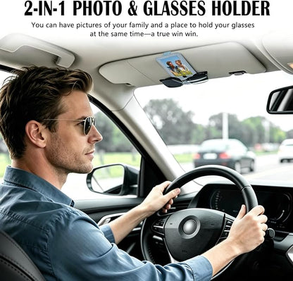 Magnetic 2-in-1 Sunglass & Photo Holder for Car Visor, Leather Anti-Slip No-Fall No-Slide, Fits SUV Truck RV - Image 3