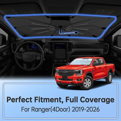 Windshield Sun Shade Umbrella for Ford Ranger(4Door) 2019-2026 Front Window | Foldable Car Sunshade, 360 Rotation Automotive Interior UV Protection for Outdoor Parking - Image 2