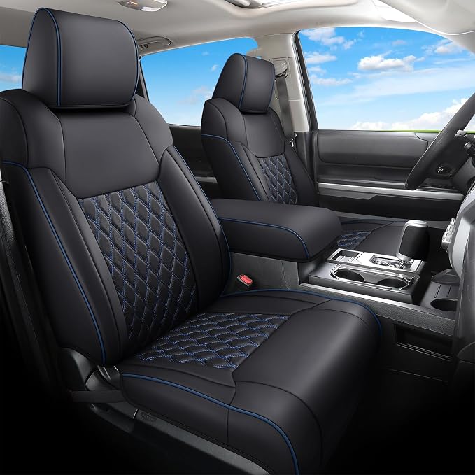 Huidasource Tacoma Front&Back Car Seat Covers, Automotive Seat Cushion Fit for 4th Gen Toyota Tacoma 2024-2026 Double&Crew Cab Trailhunter SR SR5 Limited TRD Sport/Off Road (Full Set/Black&Blue) by Huidasource