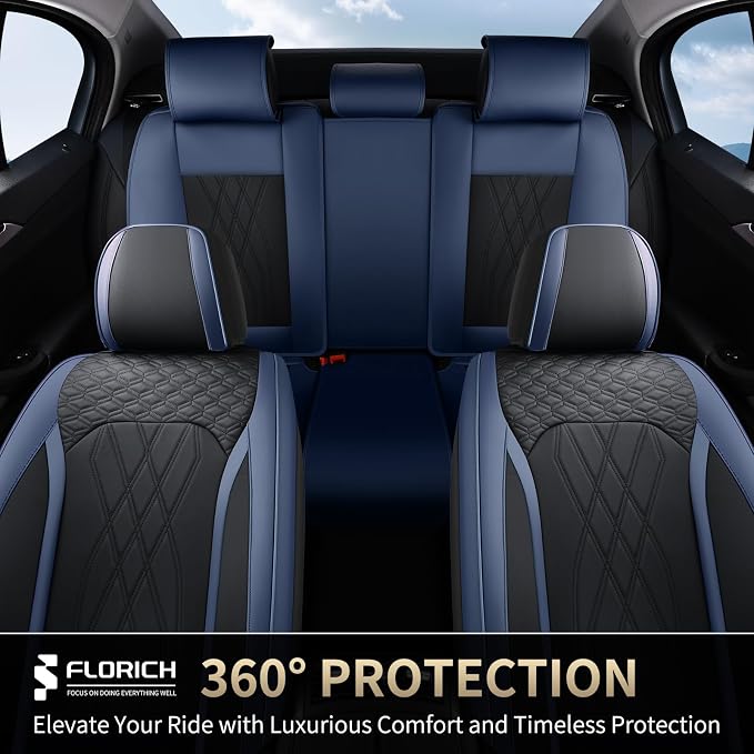 FLORICH Leather Front Car Seat Covers Waterproof Durable Front Seat Protector for Cars Luxury Breathable Vehicle Seat Cover Interior Decoration Universal Fit for Most Car Truck SUV, Blue&Black - Image 8