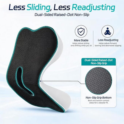 Back and Seat Cushion for Office, Back & Tailbone Pain Relief, Raised Cushion for Lumbar and Butt, Double-Sided Anti-Slip, Improves Sitting Posture, Ergonomic Memory Foam Lumbar Cushion - Image 5