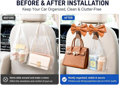 2 Pack Car Purse Hooks, Headrest Hooks for Cars, brown | Car Bag Hanger for Groceries, Coats, Umbrellas and Daily Essentials, Bow-Shaped Car Interior Organizer for Handbags and Bags - Image 5