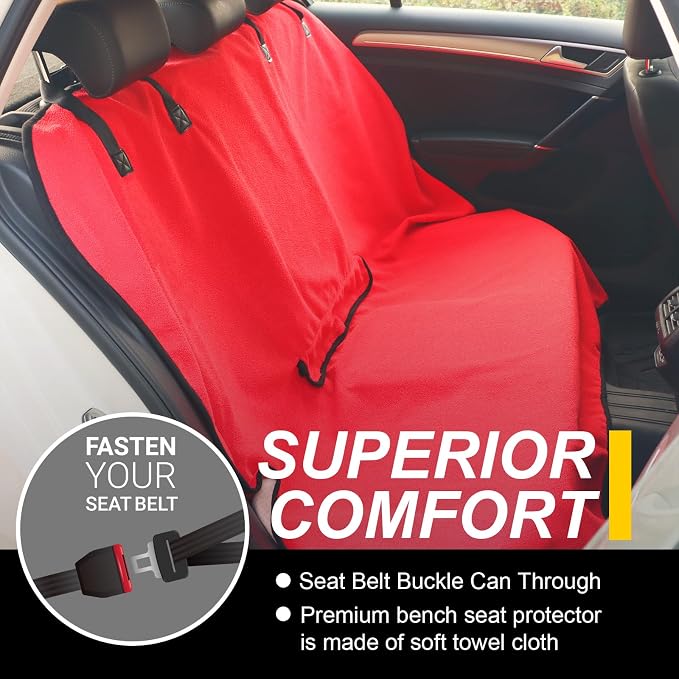 Back Seat Cover for Car Trucks Van SUV Jeep,Waterproof Rear Bench Towel Seat Covers for Dogs and Kids,Automotive Backseat Protector (Red) - Image 2