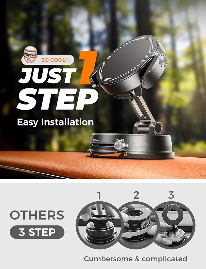 MAGIC JOHN for Magsafe Car Mount, Magnetic Phone Holder for Car | 360° Rotatable, Powerful Magnetic, Reusable Suction Base, Hands-Free Driving for All Smartphones, Simple Install - Image 3