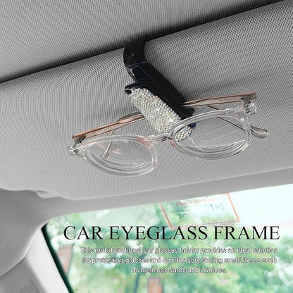 2PCS Bling Rhinestone Car Sun Visor Glasses Holders with Anti-Scratch Sponge, Sunglass Holder for Car, Ticket Card Clip Sunglasses Mount, Auto Eyeglass Hanger Clip for Women Girls (White) - Image 3