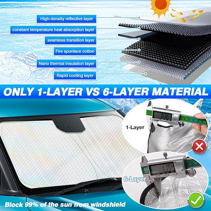 Canvcle Windshield Sun Shade for 2022-2025 2026 Nissan Pathfinder Accessories Thicken 6-Layer Front Window Sunshade Cover Sun Visor Protector Foldable Block UV Rays Keep Vehicle Cool - Image 3