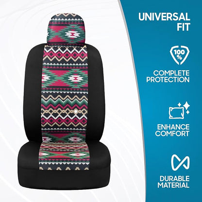 BDK Pink Inca Car Seat Covers for Front Seats, 2 Pack– Geometric Print Front Seat Cover Set with Matching Headrest, Sideless Design for Easy Installation, Universal Fit for Car Truck Van and SUV - Image 3
