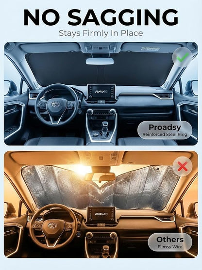Proadsy Custom Fit Car Windshield Sun Shade for 2019-2026 Subaru Ascent | Ice Crystal Micro-Refraction Blocks 99% UV, Drops Cabin Temp 54°F. Foldable Full Coverage for Summer Parking/Camping Privacy - Image 6