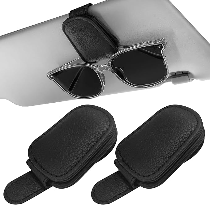Sunglass Holder for Car Visor, Magnetic Leather Sunglasses Holder and Ticket Card Clip for Car by Unknown