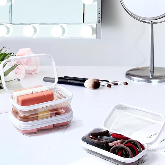 YOPCDJ Clear Hard Shell Zipper Case, Clear Zipper Pouches Waterproof Makeup Organizer & Travel Toiletry Storage Bag, Plastic Pouch for Office, Home, White, 4Pack XL+L+M+S - Image 4