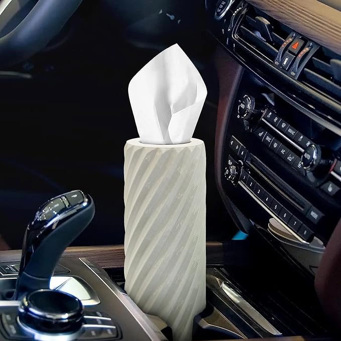 Car Tissue Holder, Refillable Round Cylinder with 3 Tissue Packs, Universal Fit for Vehicle Cup Holder, Home & Office, Car Accessories Interior (Light Grey) - Image 5