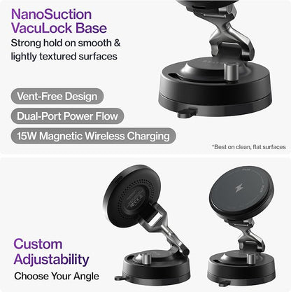 Statik HyperMount Pro Magnetic Charging Phone Holder for iPhone and Android | 15W Wireless Charging, Nano-Suction VacuLock Grip, 360° Rotation, Compatible with MagSafe, Metal Rings for Android - Image 5