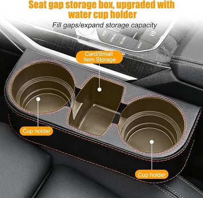 Car Seat Gap Filler Organizer with Cup Holder, Leather Multifunctional Vehicle Front Seat Crevice Storage Box Bag, Automotive Console Side Bucket Pocket, Universal Fit (Black) - Image 4