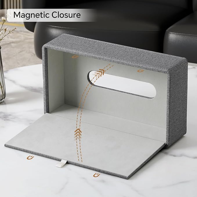 Rectangle Tissue Box Cover with Magnetic Closure, Inner Height 2.2" | 2 Different Sizes, PU Leather Tissue Box Cover, Decorative Rectangular Tissue Holder for Bathroom Nightstand Car Office - Image 4