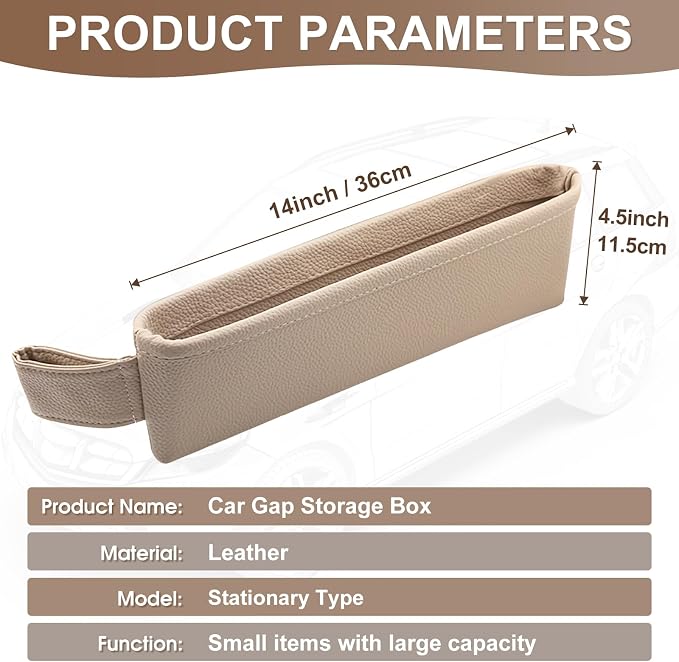 2 Pack Update Car Seat Gap Filler Organizer Leather Console Storage Box Front Side Pocket Seats Organizers Filler Interior Car Accessories for Phone Wallet Coin Key Sunglasses (Off-White) - Image 2