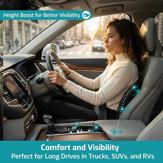 Trucker Seat Cushion, Thick Car Seat Cushions with Lumbar Support Pillow, Ergonomic L-Shaped Orthopedic Memory Foam for Long Driving Lower Back Pain Sciatica Relief, Gift for Drivers (Black+WE) - Image 5
