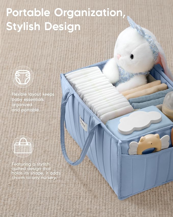 Maliton Baby Diaper Caddy Organizer with 2 Side Pockets, Portable, Blue | with Handle and Removable Dividers, Nursery Storage Basket, Car Organizer for Diapers & Wipes. Boy & Girl Shower Gift - Image 5