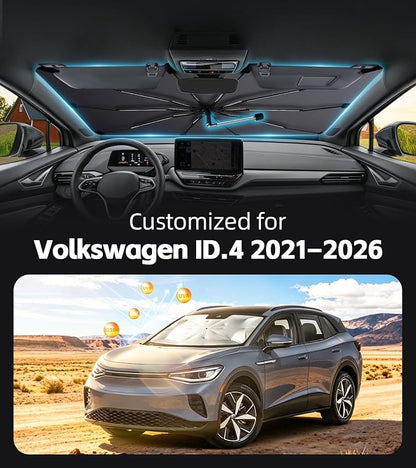 Windshield Sun Shade for Volkswagen ID4 2021-2026 with 360°Rotating Shaft | Custom Fit Umbrella Sunshade for UV Blocking, Interior Heat Protection, Easy Storage, UPF 50+ Cool Windshield Cover - Image 2