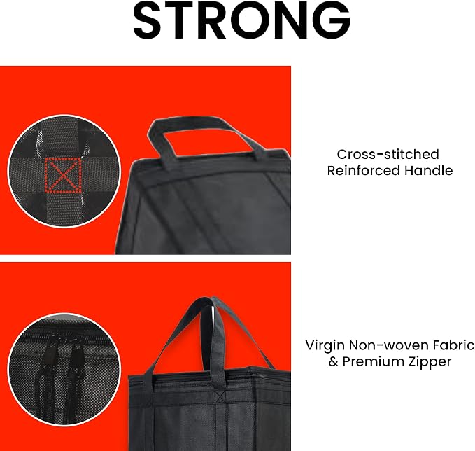 NZ home Insulated Food Bag, Portable Cooler Tote (Medium, Black, 2 Pack) | Thermal bag, For cold and hot food, Soft sided cooler, Heavy duty 4-layered tote, Grocery shopping, Beach or travel bag - Image 5