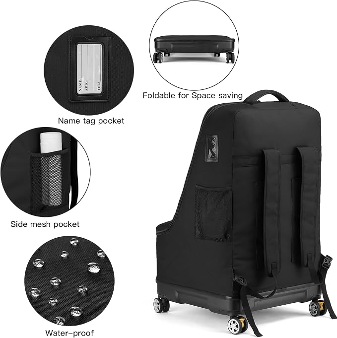 TUGUAN Travel Bag for Air Travel with Spinner Wheels, Infant Car Seat Bags with Hard Bottom, Padded Car Seat Backpack, Large Storage Bag for Airport Check, Black - Image 5