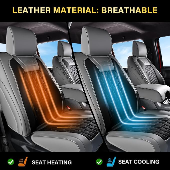 Coverado Premium Leather Truck Front Seat Covers – Custom Fit, Waterproof, Heavy Duty, Anti-Spill, Scratch Resistant Protector for Ford F150 2015-2026, F250-F450, BGray - Image 5