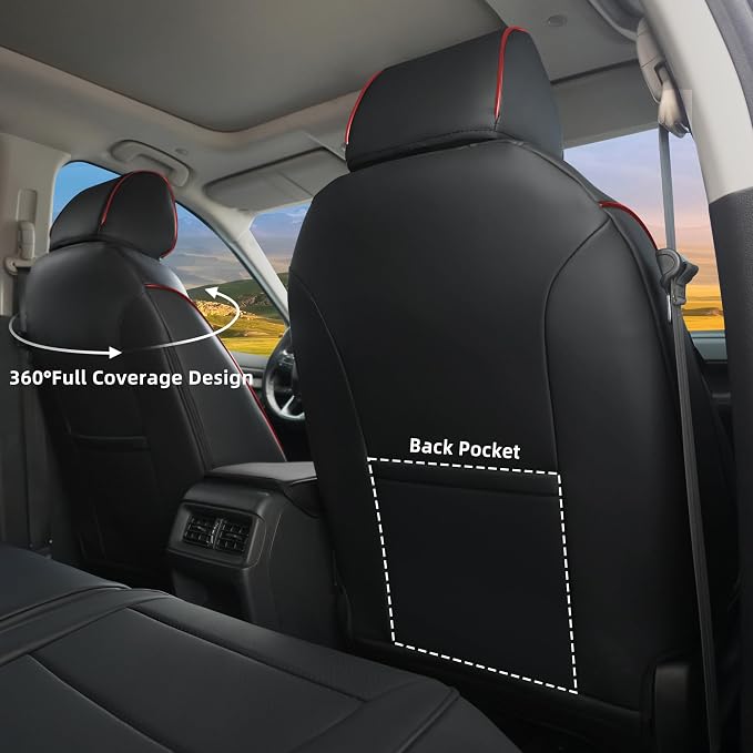 Lolcar CRV Seat Covers Custom Fit for Honda CRV 2023 2024 2025 2026 Leather Car Seat Cover Full Set for Trucks SUV,Waterproof Car Seat Cushion,Faux Leather (Black with red Trim) - Image 3