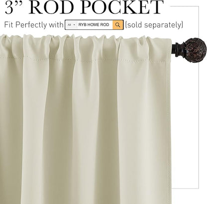 RYB HOME Short Privacy Curtains 30 inch Long for Bathroom Window | Thermal Insulated, Heat Blocking, Rod Pocket, Half Window Curtain Tiers for Nursery Bedroom, W42 x L30, Beige, 2 Panels - Image 2