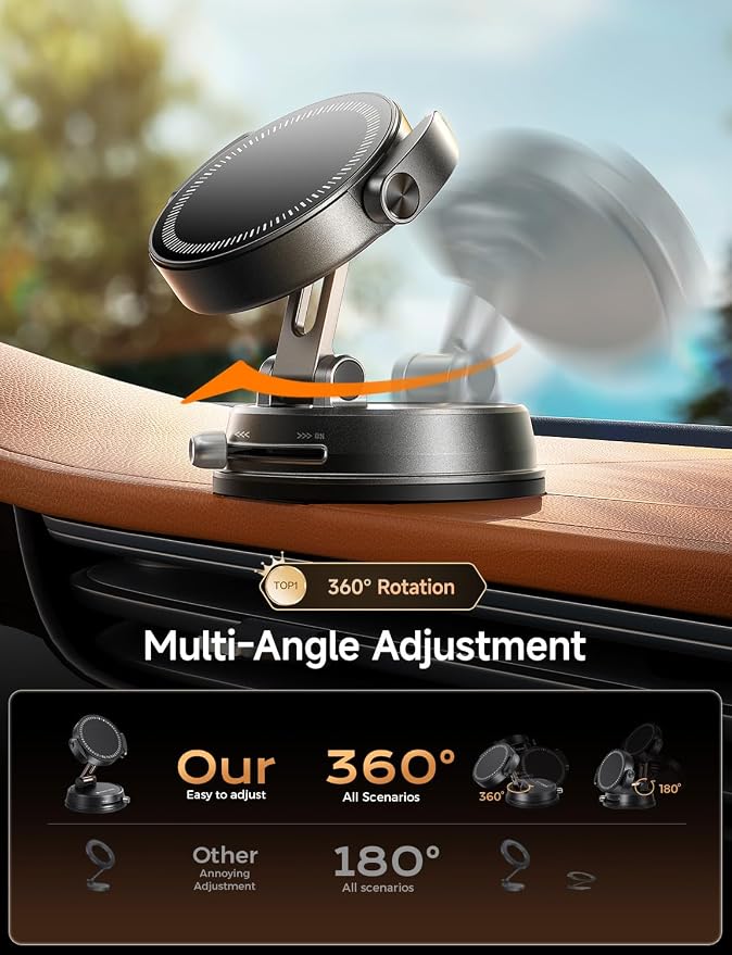 MAGIC JOHN for Magsafe Car Mount, Magnetic Phone Holder for Car | 360° Rotatable, Powerful Magnetic, Reusable Suction Base, Hands-Free Driving for All Smartphones, Simple Install - Image 5