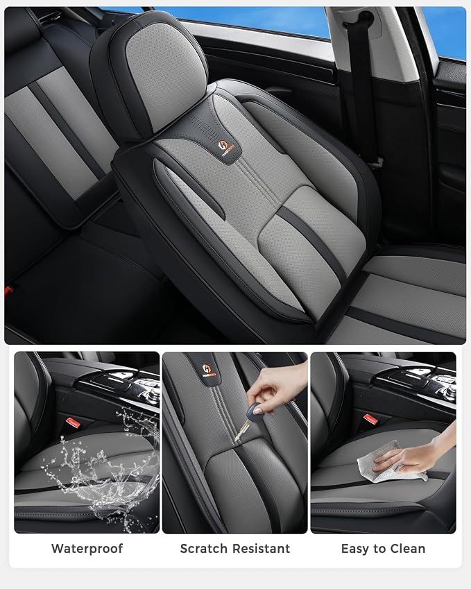 Huidasource Car Seat Covers Front Seats Luxury Nappa Leather, Front Seat Covers with Airbag, Front Storage Pocket, Lumbar Support, Cooling＆Heating, Universal Fit for Most Cars SUV Trucks, Black&Gray - Image 7