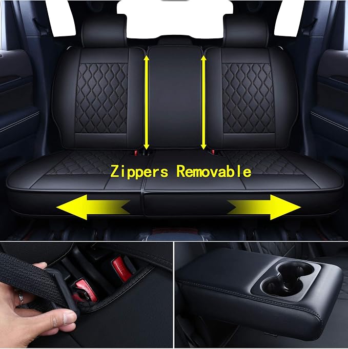 Huidasource Jeep Grand Cherokee Seat Covers, Waterproof Leather Customized Car Seat Cushion Covers, Full Set Seat Protectors Compatible with Jeep Grand Cherokee 2011-2022 (5 Pcs Full Set/Black) - Image 3