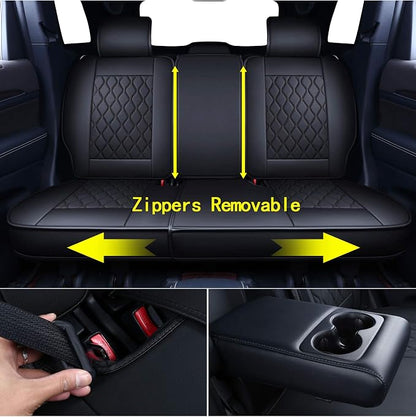 Huidasource Jeep Grand Cherokee Seat Covers, Waterproof Leather Customized Car Seat Cushion Covers, Full Set Seat Protectors Compatible with Jeep Grand Cherokee 2011-2022 (5 Pcs Full Set/Black) - Image 3