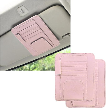 Dickno 2PCS Small Leather Car Sun Visor Organizer, Multifunctional Auto Visor Document Holder with Sunglasses Clip, Universal Car Interior Organizer for Drving License, Card, Pen (Pink) by Dickno
