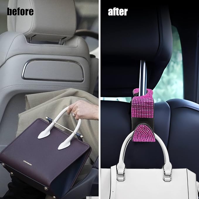 OSIFIT 2PCS Car Seat Hooks, Bling Car Rhinestone Headrest Hooks, Universal Bling Car Interior Accessories, for Handbag, Clothes, Purse, Water Bottle (Pink) - Image 4