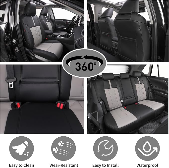 EKR Rav4 Seat Covers Custom Fit for Toyota Rav4 2016 2017 2018(Hybrid) LE,SE,XLE,Limited, Leather Car Seat Cover Full Set for SUV,Faux Leather(Black+Light Gray-1) - Image 4