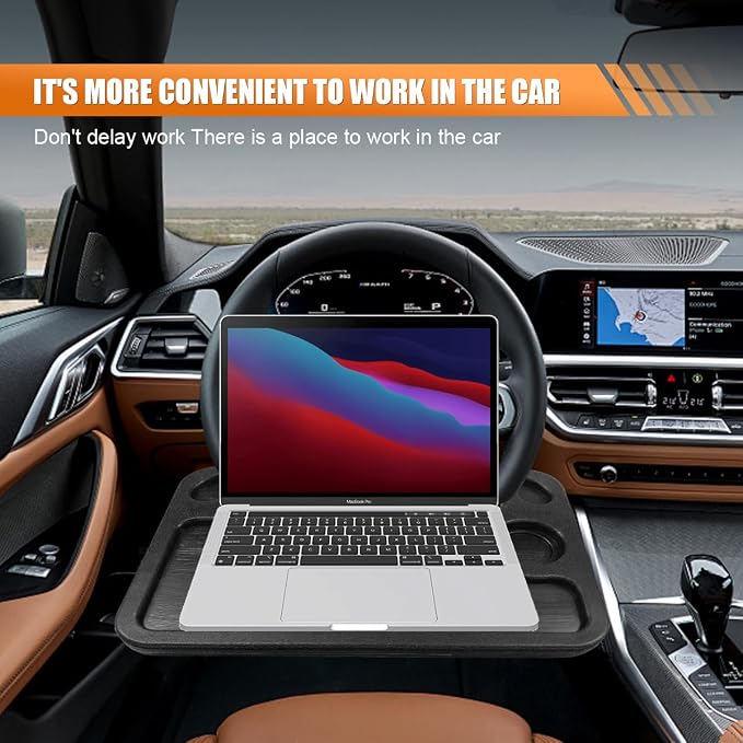ZIMISI Car Steering Wheel Tray, Computer Office Car Table Tray, Automotive Trays for Eating, Multipurpose Vehicle Desk Travel Accessories for Laptop, Food, Fits Most Steering Wheel (Black) - Image 4
