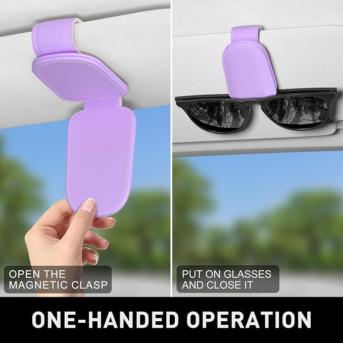 Sunglasses Holder for Car Visor, Magnetic Leather Car Sunglass Holder, Car Sun Visor Glasses Hanger Clip, Car Interior Accessories for Women Men, Fits All Size Eyeglasses - Image 6