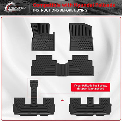 Floor Mats Set for 2020-2025 Hyundai Palisade 7 & 8 Seats | Trunk Mat Cargo Mat Cargo Liner TPE All Weather Back Seat Cover Protector 2024 Palisade Accessories - Image 4