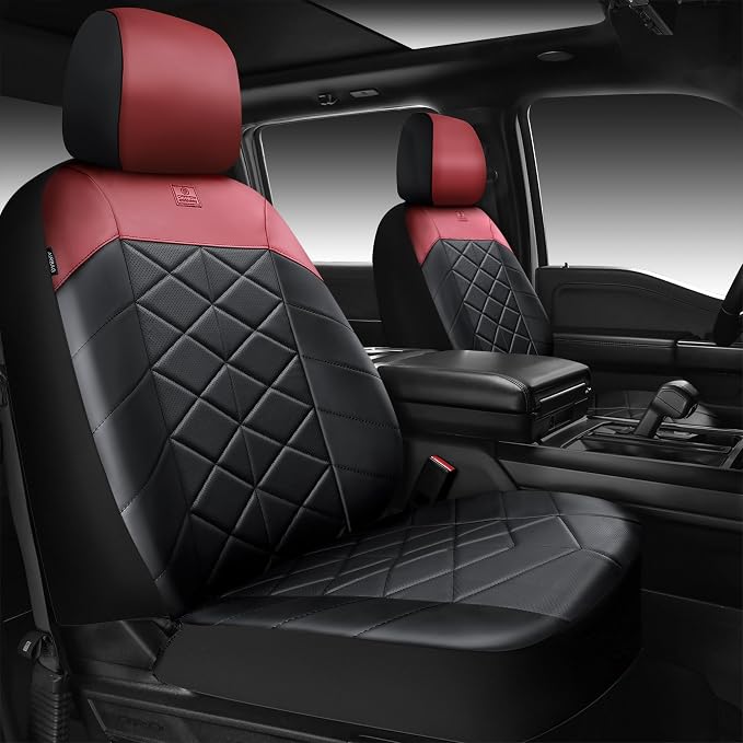 CAR PASS Memory Foam Leather Front Seat Covers, Breathable Perforated Nappa Leather Seat Covers Universal Fit for Cars,SUV,Truck Seat Covers Thick 3D Foam Comfort, Airbag Compatible Black Burgundy Red by CARPASS