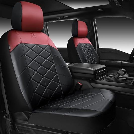 CAR PASS Memory Foam Leather Front Seat Covers, Breathable Perforated Nappa Leather Seat Covers Universal Fit for Cars,SUV,Truck Seat Covers Thick 3D Foam Comfort, Airbag Compatible Black Burgundy Red by CARPASS