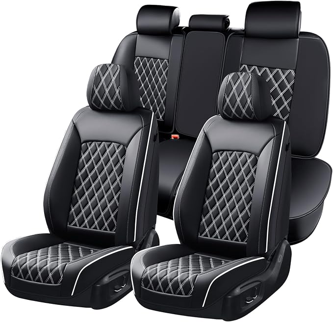 Huidasource Universal Car Seat Cover, Nappa Leather Car Seat Cover Set, Velcro Adjustable, Compatible with Airbags, Armrests, Child Seat, fit for Most Cars, Vans, Trucks, SUVs (Full Set/Black&White) by Huidasource
