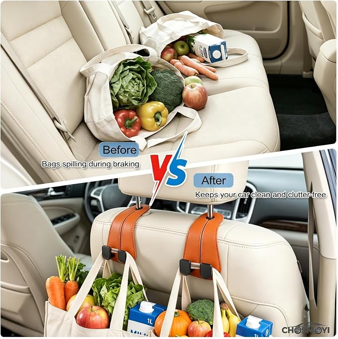 2 Pack Car Seat Hooks, Leather Car Seat Back Hanger for Purses & Bags | Anti-Drop Design, Holds Up to 50 lbs, Car Backseat Organizer, Car Storage Accessories - Image 4