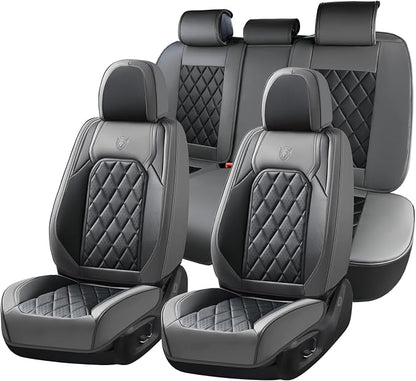 Coverado Seat Covers Full Set, Faux Leather Seat Covers for Car, Waterproof Car Seat Protectors 5 Seats, Automotive Seat Covers Universal Fit for Most Cars SUV Trucks- Gray&Black by COVERADOAUTO