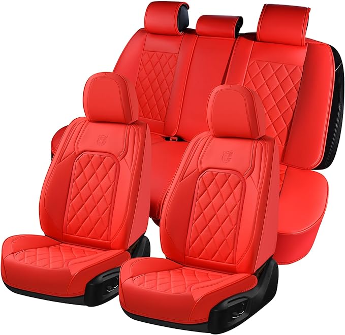 Coverado Car Seat Covers Full Set, 5 Seat Universal Seat Cover for Cars, Luxury Faux Leather Waterproof Seat Cover, Front and Back Car Seat Protector, Auto Seat Covers Fit for Most Vehicles, Red by COVERADOAUTO