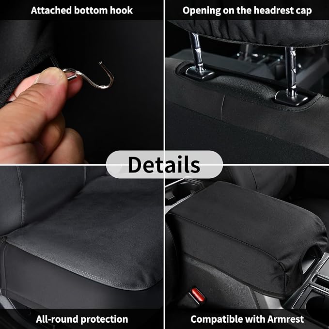 Coverado Front Seat Covers, Waterproof Canvas Seat Protector for Car Seat Cushions for Kids & Dogs, Compatible with 2015-2024 Ford F150 & 2017-2024 Ford F250 F350 F450(Black, 2PCS) - Image 5