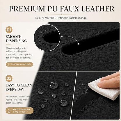 Car Tissue Holder with Magnetic & Strap Mount, Black, 1 Pack | PU Faux Leather, For Sun Visor, Seat Back, Console, Refrigerator, Fits Standard Tissue Packs - Image 6