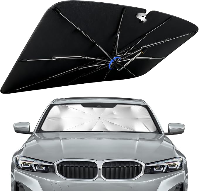 Windshield Sun Shade for BMW 3 Series 2019-2026 with 360° Rotating Shaft | Custom Fit Umbrella Sunshade for UV Blocking, Interior Heat Protection, Easy Storage, UPF 50+ Cool Windshield Cover by Lonyaqui